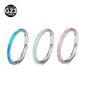 G23 solid titanium nose rings with opal inlay available in blue white and pink finishes