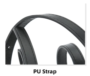 Detail view of the black PU leather strap showing precise stitching and fine texture
