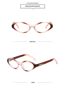 Front and side view of vintage oval sunglasses with pink brown gradient frames