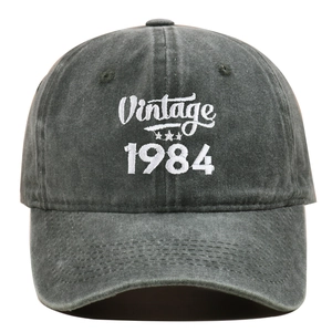 Vintage 1984 washed cotton baseball cap in charcoal gray with white embroidery