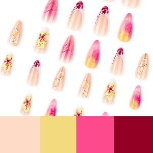 French leopard gradient press-on nails with 3D floral accents and long stiletto shape