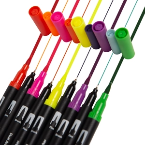 Dual tip art markers showing fine and brush strokes in vibrant rainbow colors
