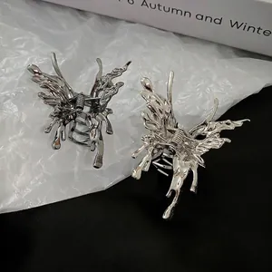 Butterfly Metal Hair Claw Clip Liquid Metal Style Irregular Fluid Design Silver Hair Accessory For Women Y2K
