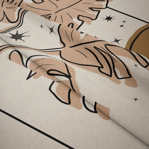 Macro shot showing soft texture and thickness of a bohemian leaf print tapestry