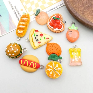 Assorted cute resin food charms like burgers and fruit for DIY jewelry making