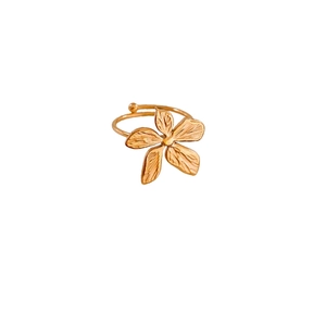 Elegant gold flower ring in stainless steel with textured petals on a clean white background