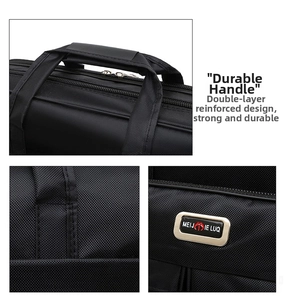 Detail of the reinforced double-layer handle on a waterproof black business briefcase
