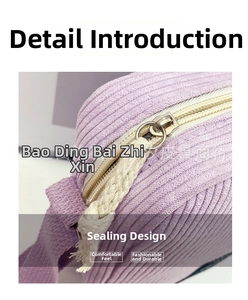 Detailed macro of a purple corduroy crossbody bag with a silver zipper and braided puller