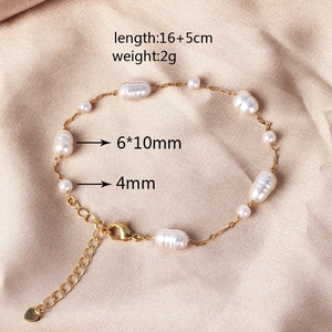 Detail of gold pearl bracelet showing 16+5cm length and pearl size specifications