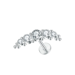 316L stainless steel labret stud with curved clear cubic zirconia and flat back design
