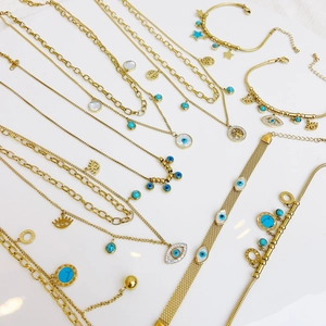Evil Eye Necklace Bracelet Stainless Steel Turquoise Multi Layered Gold Plated Fashion Jewelry For Women