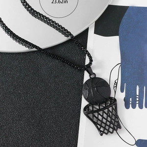 Hip hop black basketball hoop pendant with 23.62 inch box chain for men's fashion jewelry