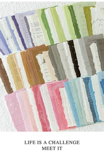 Close-up of vintage aesthetic scrapbooking paper with torn edges and literary quotes