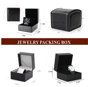 Premium black matte PU leather watch boxes in four styles with size specifications