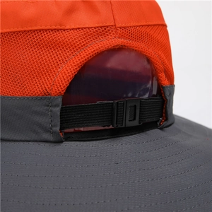 Macro detail of breathable mesh fabric and adjustable buckle on sun protection hat