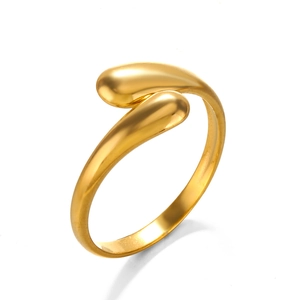 Minimalist gold stainless steel open ring featuring a stylish double teardrop design