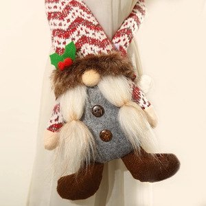 Christmas gnome curtain tieback with red knitted hat and white beard for home decor