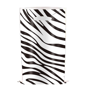 Zebra print plastic gift bag with die-cut handle for birthday party favors and candy packaging