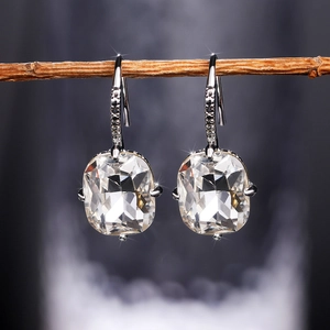 Elegant cushion-cut cubic zirconia drop earrings with micro-paved silver hooks