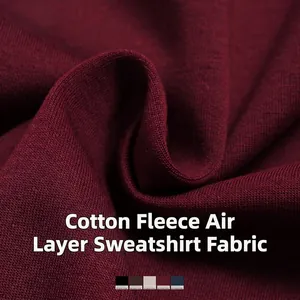 Contrast color hoodie set in wine red thick knit fabric for outdoor sports and casual wear