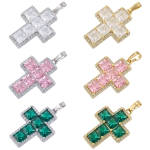 Hip hop cross pendants with colorful zircons in silver and gold metal finishes