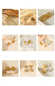 Collage of irregular hammered 18k gold plated stainless steel stud earrings in various designs