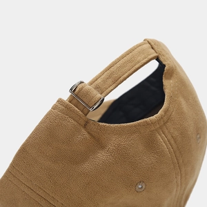 Adjustable khaki fleece baseball cap with silver metal buckle and soft warm texture