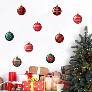 Christmas wall stickers featuring festive hanging ball ornaments and gift box decorations