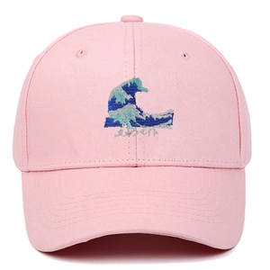 Berretto da baseball rosa con ricamo a onda giapponese e design artistico di Kanagawa