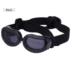 Black pet goggles with adjustable elastic strap and side vents for small dogs