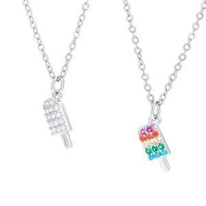 Colliers pendentifs en forme de glace avec zircons blancs et arc-en-ciel sur chaîne argent