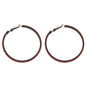 Vintage geometric hoop earrings in red and black faux leather with silver pins