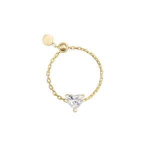 Detail of S925 silver gold chain ring featuring a heart-shaped zircon and S925 hallmark
