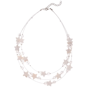 Collier à trois rangs avec pendentifs étoiles en nacre et perles de cristal