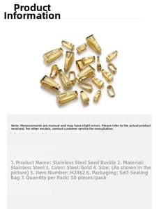 Macro shot of 50 pieces of polished gold stainless steel pinch bails for DIY jewelry making