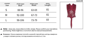 Size chart for sleeveless V-neck cardigan top showing bust, waist and length details