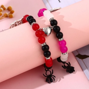 Magnetic heart halloween spider pendant bracelets for couples in red and pink beads