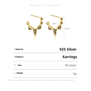 Detail specifications for 925 silver triangle earrings with black pavé crystals