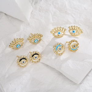 Evil Eye Stud Earrings Copper Micro Paved Zircon Enamel Geometric Jewelry For Women Light Luxury Style