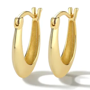 Minimalist 925 Sterling Silver Geometric U-Shape Hoop Earrings Gold Silver Platinum Plated For Women Commuter Fashion Jewelry