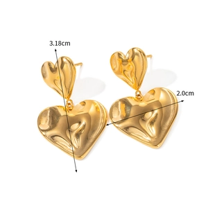 Irregular textured gold heart earrings with liquid metal finish and 3.18cm height