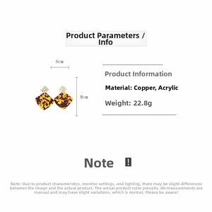 Detailed size specifications of acrylic geometric earrings with tortoise pattern finish