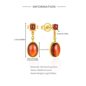 Detailed specs of S925 sterling silver marquise ruby drop earrings with dimensions