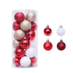 Set of 24 assorted Christmas ball ornaments in red gold and white for tree decoration