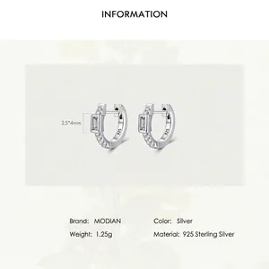 925 sterling silver huggie earrings with rectangular cubic zirconia stones in silver