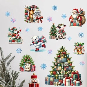 Detail of Christmas wall stickers featuring Santa and reindeer with patchwork textures