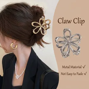 Pince À Cheveux Fleur Métal Creux Grande Pince Crabe Alliage Zinc Strass Élégant Accessoire Cheveux Femme