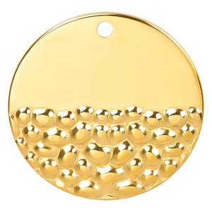 Polished and hammered 18k gold plated stainless steel round pendant for DIY necklaces