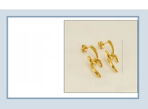 Detail view of 18k gold plated stainless steel irregular link earrings with size specs