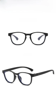 Detail view of stylish black round frame children's anti-blue light computer glasses